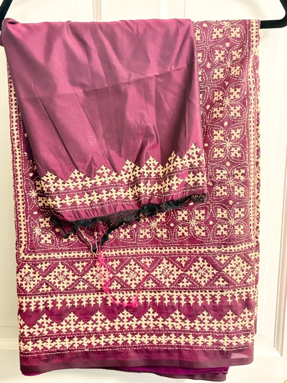 Women’s Gujrati Embroidered Plum color Sari